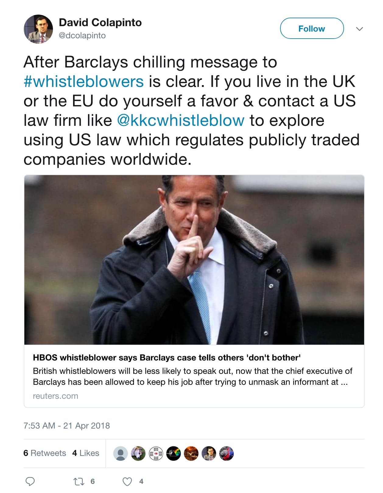 Lack of Clear Message to Protect Financial Whistleblowers 