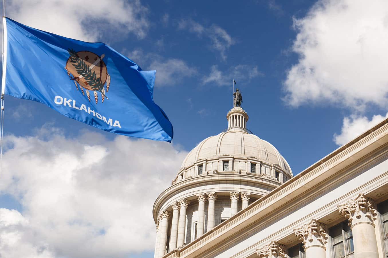 Oklahoma State Capitol Building and Flag